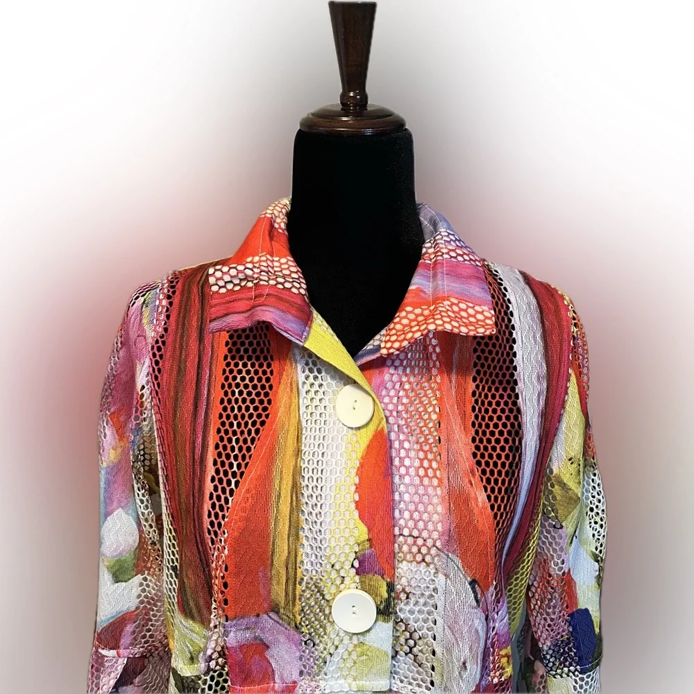 Damee Textured Printed Mesh Blouse Jacket size S - Picture 3 of 16
